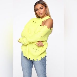 Fashion Nova Distressed Neon Sweater L